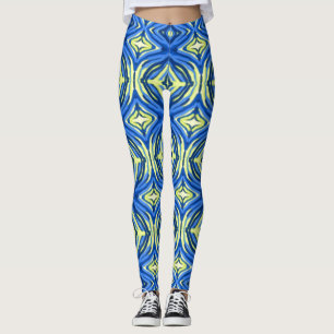 Wavy Blue und Gelb Kaleidoskop Leggings