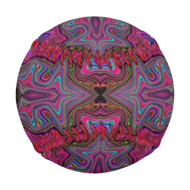 Wavy Blue und Rainbow Red Trippy Muster Baseball (Vorderseite)