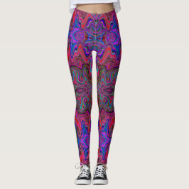 Wavy Blue und Rainbow Red Trippy Muster Leggings