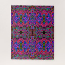 Wavy Blue und Rainbow Red Trippy Muster Puzzle