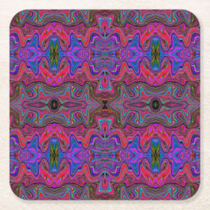 Wavy Blue und Rainbow Red Trippy Muster Rechteckiger Pappuntersetzer