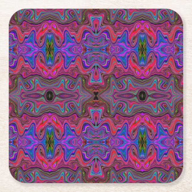 Wavy Blue und Rainbow Red Trippy Muster Rechteckiger Pappuntersetzer (Vorderseite)