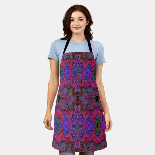 Wavy Blue und Rainbow Red Trippy Muster Schürze (Getragen)