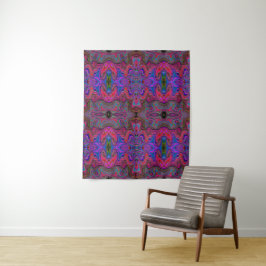 Wavy Blue und Rainbow Red Trippy Muster Wandteppich