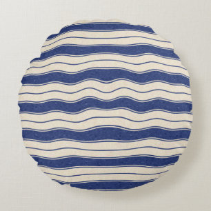 Wavy Blue und White Stripes Rundes Kissen