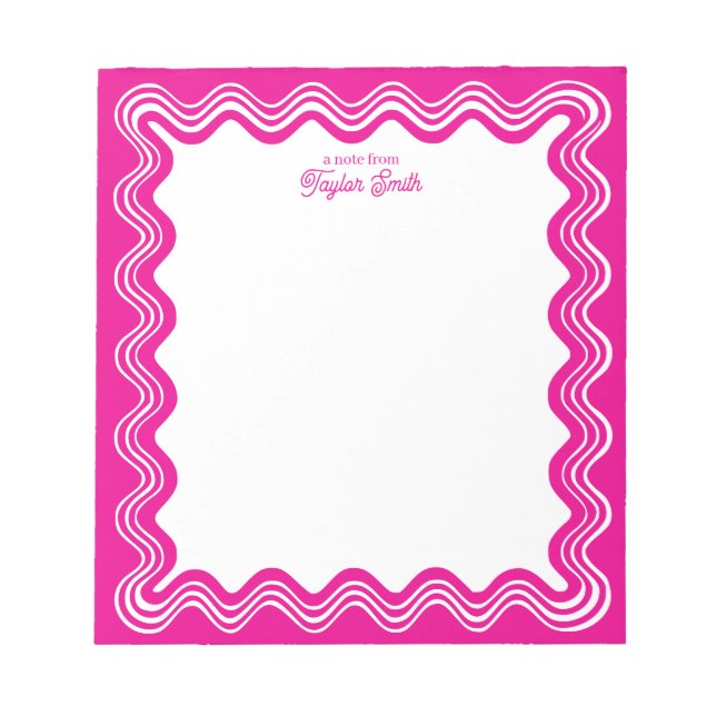 Wavy Border Hot Pink & White Personalized Name Notizblock (Vorderseite)