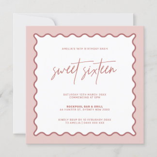 Wavy Border Sweet Sixzehnte Geburtstagseinladung Einladung