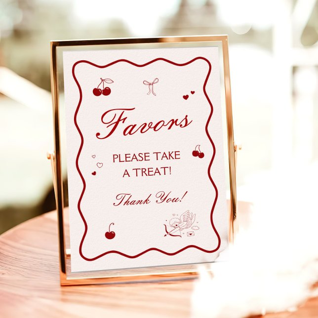 Wavy Burgundy Cherry Bridal Shower Favor Poster (Von Creator hochgeladen)