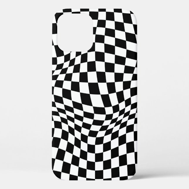 Wavy Checked Schwarz-weiß Checkerboard Case-Mate iPhone Hülle (Rückseite)