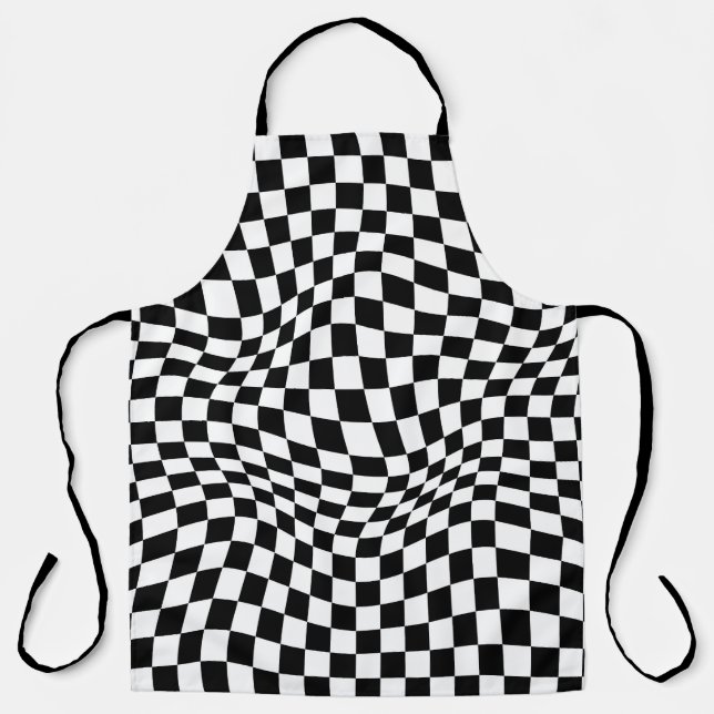 Wavy Checked Schwarz-weiß Checkerboard Schürze (Vorderseite)