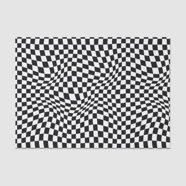 Wavy Checked Schwarz-weiß Checkerboard Seidenpapier (Vorderseite)