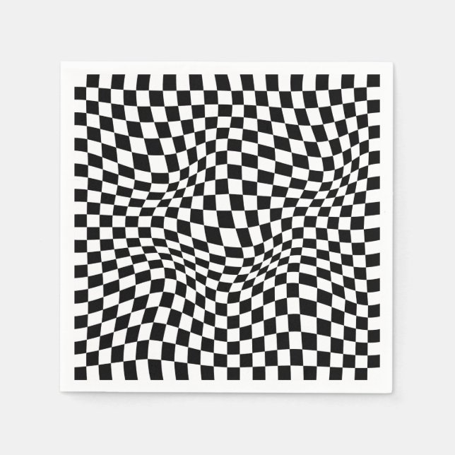 Wavy Checked Schwarz-weiß Checkerboard Serviette (Vorderseite)