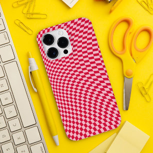 Wavy Checkered Crimson Cherry Warped Ästhetik Case-Mate iPhone 14 Pro Max Hülle