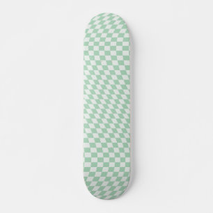 Wavy Checkered Pastel Green Checkerboard Pattern Skateboard