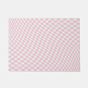 Wavy Checkered Pastel Pink Checkerboard Pattern Fußmatte