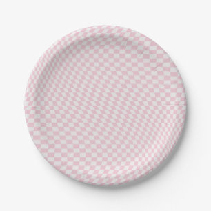 Wavy Checkered Pastel Pink Checkerboard Pattern Pappteller