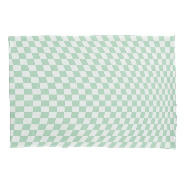 Wavy Checkered Pastell Green Checkerboard Muster Kissenbezug (Vorderseite)