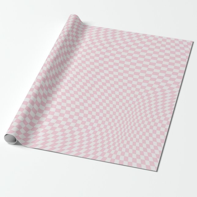 Wavy Checkered Pastell Pink Checkerboard Muster Geschenkpapier (Ungerollt)