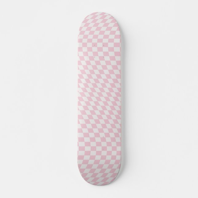 Wavy Checkered Pastell Pink Checkerboard Muster Skateboard (Vorne)