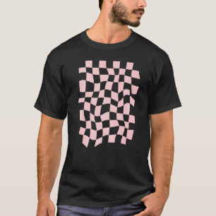 Wavy Checkered Pink Checkerboard Muster T-Shirt