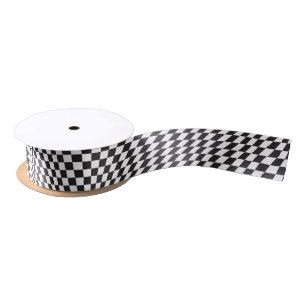 Wavy Checkered Schwarz-weiß Checkerboard Muster Satinband