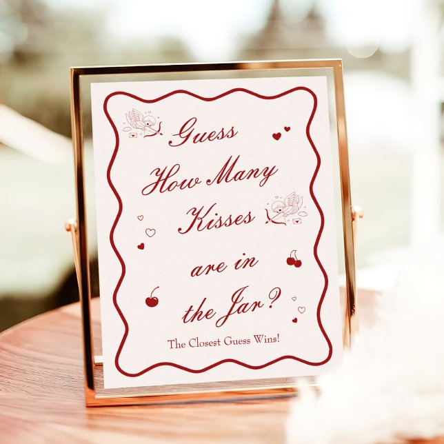 Wavy Cherry Bridal Shower Guess How Many Kisses Poster (Von Creator hochgeladen)