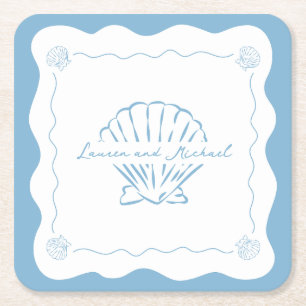 Wavy Coastal Moderne Minimalistisch Dusty Blue Wed Rechteckiger Pappuntersetzer