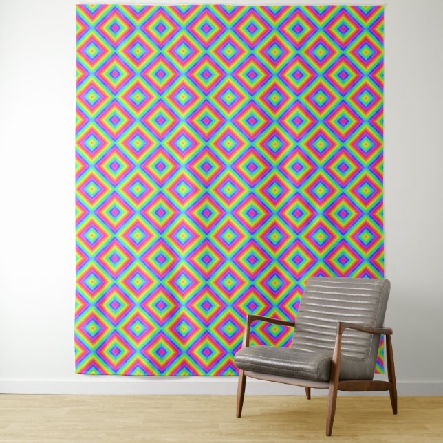 Wavy Colorful Square Psychedelic Muster Wandteppich (Beispiel)
