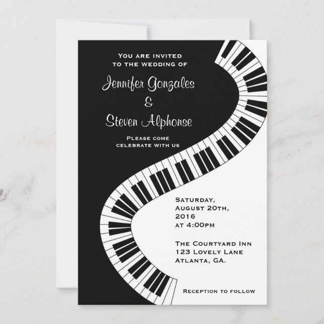 Wavy Curved Piano Keys Wedding Einladung (Vorderseite)