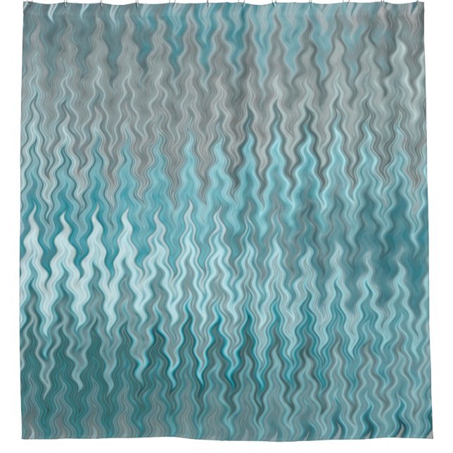 Wavy Curvy Türkis Silver Gray Muster Duschvorhang (Vorderseite)