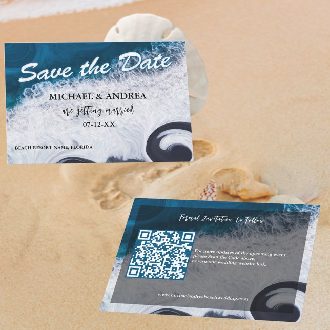 Wavy Dark Blue Ocean Save the Date Beach Hochzeit (Von Creator hochgeladen)