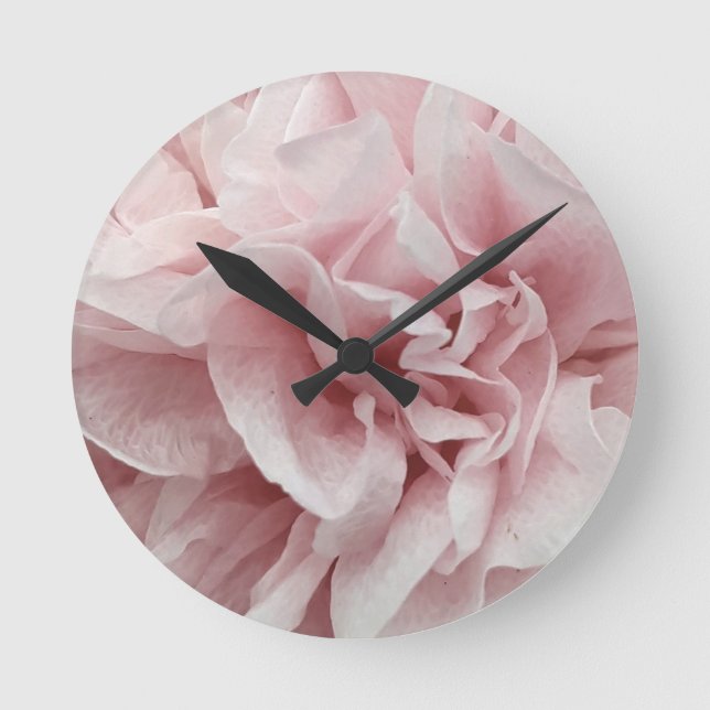 Wavy dekorative romantische subtile rosa Rose Runde Wanduhr (Vorderseite)