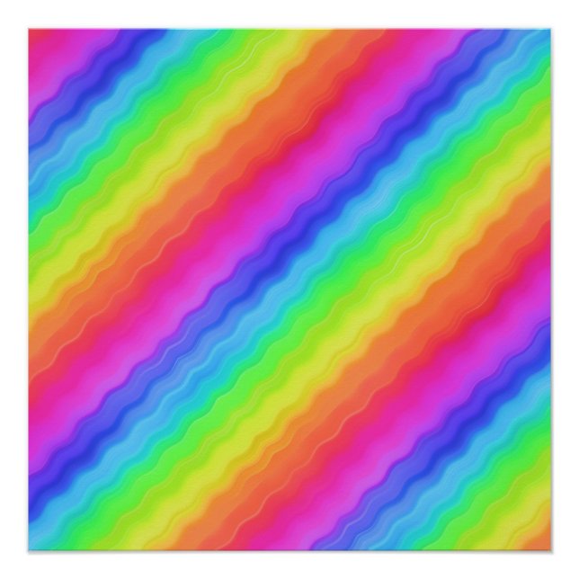 Wavy Diagonal farbenfrohe Regenbogendesign Poster (Vorderseite)