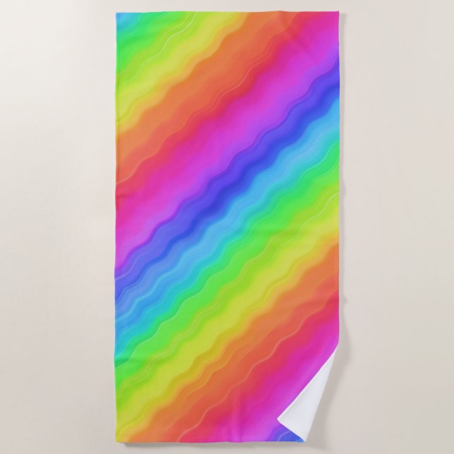 Wavy Diagonal farbenfrohe Regenbogendesign Strandtuch (Vorderseite)