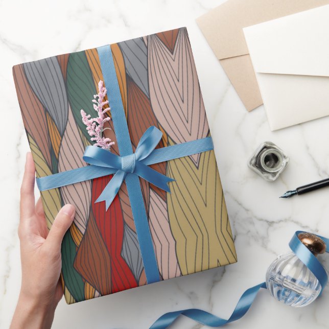 Wavy Einzigartiges Muster mit rosa orange-braun-gr Geschenkpapier (Schenken)