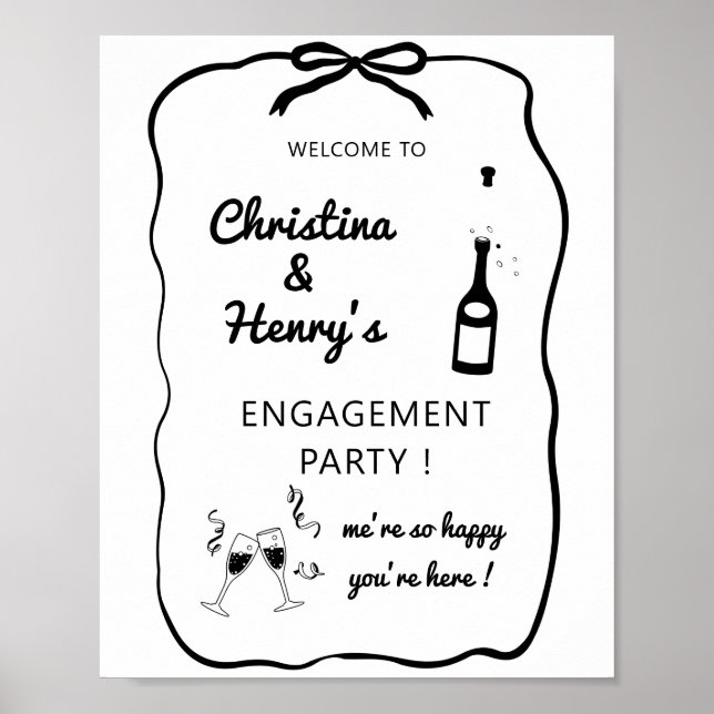 Wavy Engagement Party-Zeichen, Whimsistische Verlo Poster (Vorne)