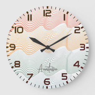 Wavy farbige Streifen mit Ihrem Namen elegant Große Wanduhr