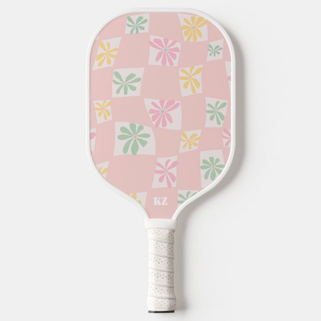Wavy Floral Karo Pickleball Schläger (Vorderseite)