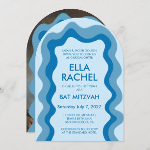 Wavy Frame Arch Modern Custom Foto BarBat Mitzvah Einladung
