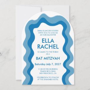 Wavy Frame Arch Modern Custom QR Bar Bat Mitzvah Einladung