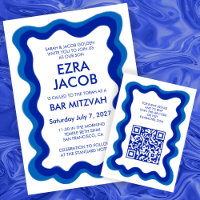 Wavy Frame Chic Moderne Custom QR Bar Bat Mitzvah