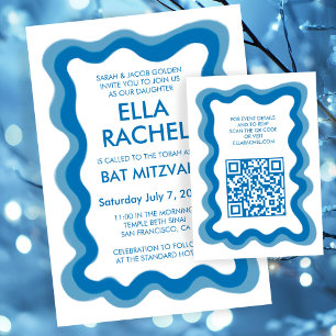 Wavy Frame Chic Moderne Custom QR Bar Bat Mitzvah Begleitkarte