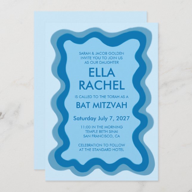 Wavy Frame Modern Chic Custom Bar Bat Mitzvah Einladung (Vorne/Hinten)