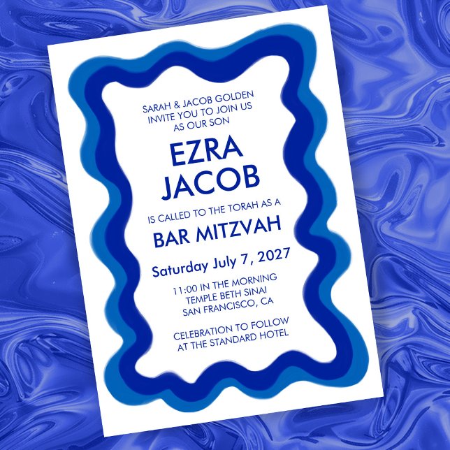 Wavy Frame Modern Chic Custom Bar Bat Mitzvah Einladung (Wavy Frame Modern Chic Custom Bar Bat Mitzvah Invitation
)