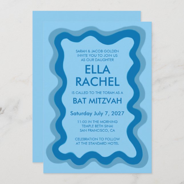Wavy Frame Modern Chic Custom Bar Bat Mitzvah Einladung (Vorne/Hinten)