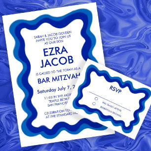 Wavy Frame Modern Chic Custom Bar Bat Mitzvah RSVP Karte