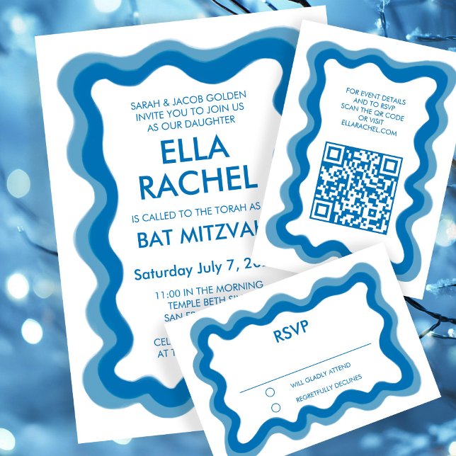 Wavy Frame Modern Chic Custom Bar Bat Mitzvah RSVP Karte (Wavy Frame Modern Chic Custom Bar Bat Mitzvah RSVP Card
)