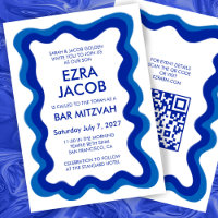 Wavy Frame Modern Custom QR CODE Bar Bat Mitzvah