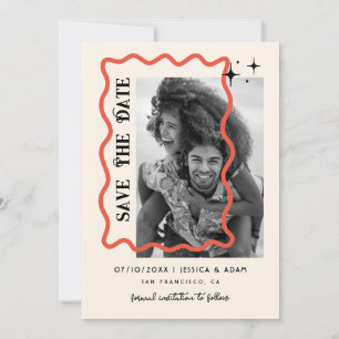 Wavy Frame Retro Wedding Foto Save the Date Einladung