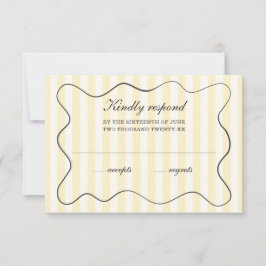 Wavy Frame Soft Yellow Striped Wedding RSVP Karte